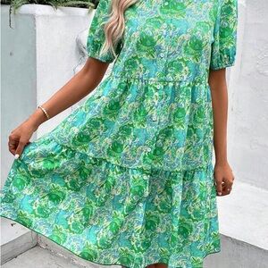 Floral Green and Blue Women's Dress